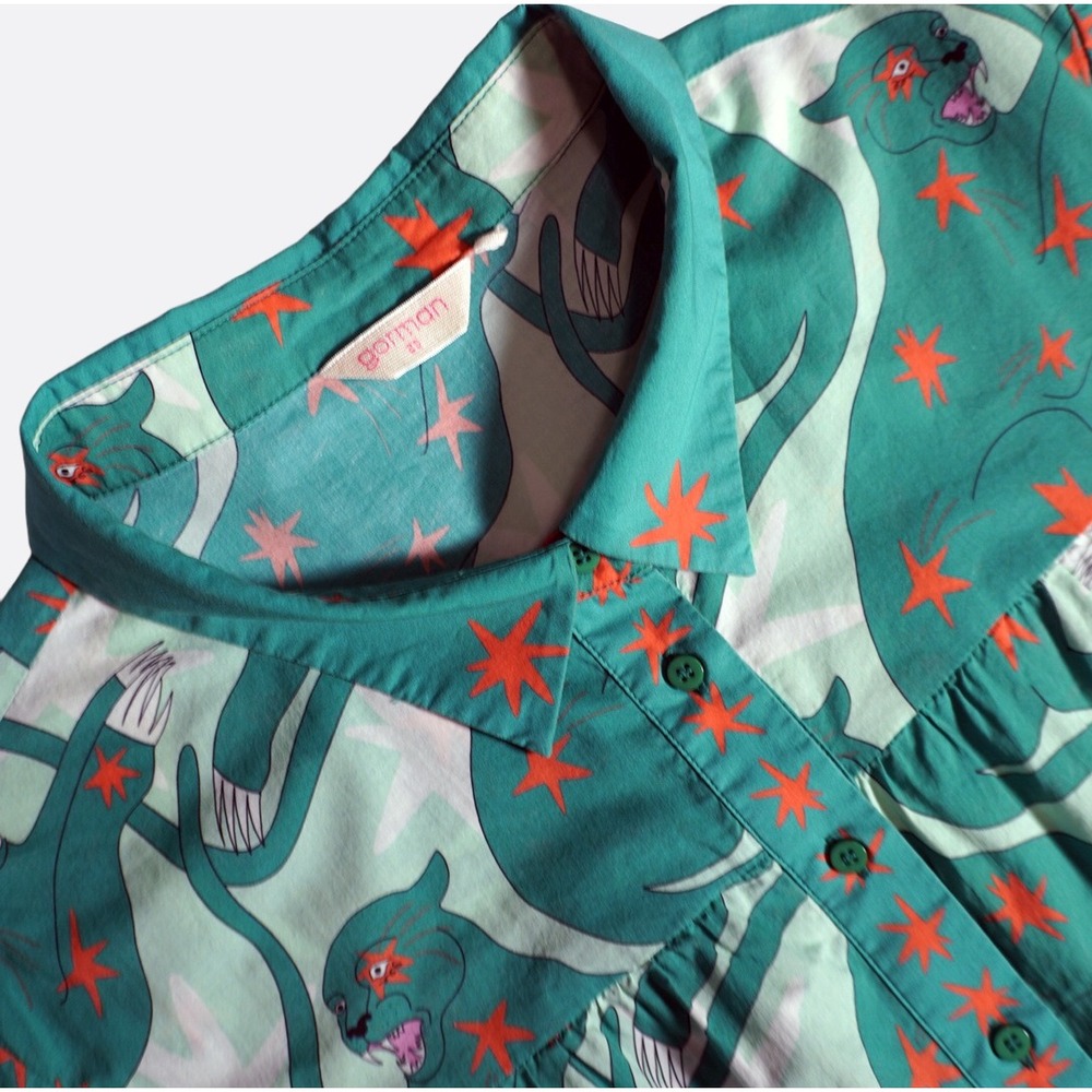 Gorman 100% Organic Cotton Panther Star Smock Dress Teal 2X XXL Designer - Picture 4 of 9